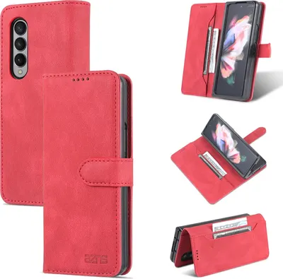 Produktbild von Für Samsung Galaxy Z Fold4 5G Kunst Leder Handy Tasche Etuis Hülle Rot Case Neu
