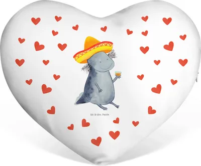 Produktbild von Mr. & Mrs. Panda Sofakissen Axolotl Tequila - Weiß - Geschenk, trinken, dekoartikel, Urlaub, Party, Liebeskissen, Kissen Herz, Herzkissen, Spruch, Sombrero, Dekokissen
