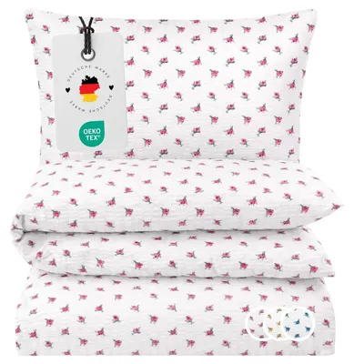 Produktbild von Seersucker Bettwäsche 135x200 Landhaus Rose Rosa Sommer Bettwäsche geblümt Bettbezug 135 x 200 - Bügelfrei