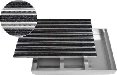 Produktbild von ACO Eingangsmatte Vario + Emco Bodenwanne 75mm Aluminium, Rips Anthrazit + Bürsten Grau,Größe:100x50cm