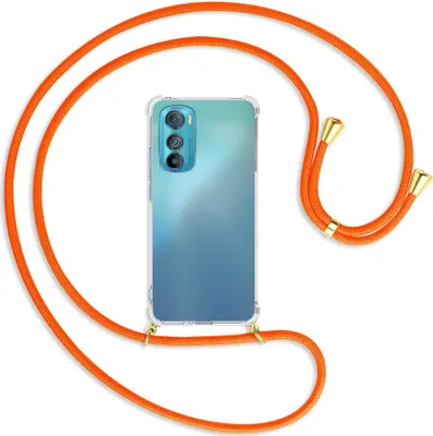 Produktbild von Handykette Backcover-Schutzhülle mit Band (Metall goldfarben) für Motorola Edge 30 5G - neonorange