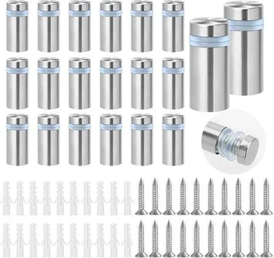 Obrázek produktu pro Distanční vložky na zeď, 20 ks, nerezová ocel 12 x 25 mm, stříbrné, šrouby