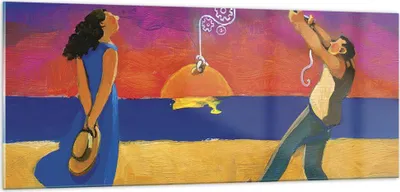 Produktbild von Bilder auf glas - Einteilig - Symbol Liebe Surrealismus - 100x40cm - Glasbilder - Wandbilder - Bilder - Wanddekoration aus Glas - Glas Bilder - Wandbild auf Glas - GAB100x40-4411