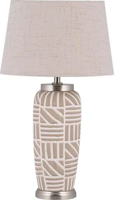 Obrázek produktu pro BELIANI Lampa na noční stolek béžová a bílá keramika 48 cm vzor pruhy buben odstín tradiční