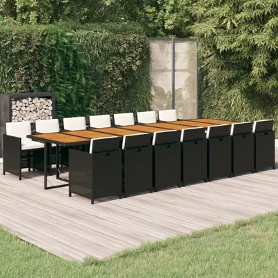 Produktbild von BEI CLORIS 15-tlg. Garten-Essgruppe mit Kissen Schwarz Poly Rattan 2024 Neu3345531