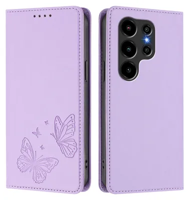 Produktbild von Lederhülle für Blackview Wave 10C, Schmetterling Prägung Leder Brieftasche Schutzhülle mit Ständer Violett