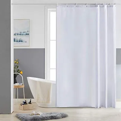 Image de Petit rideau de douche en polyester, blanc, anti-moisissure, hydrofuge, lavable, 150 x 180 cm