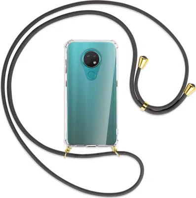 Produktbild von Handykette Backcover-Schutzhülle mit Band (Metall goldfarben) für Nokia 6.2 / 7.2 - dunkelgrau