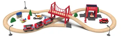 Produktbild von Bayagu Eisenbahn-Set Holz 51 Teile Holzeisenbahn Zug Schienen Brücke