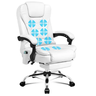 Produktbild von ALFORDSON Bürostuhl mit ergonomischer Lordosenstütze, Schreibtischstuhl mit Armlehne und Rückenlehne, Drehstuhl mit Massagefunktion, PU, Weiß