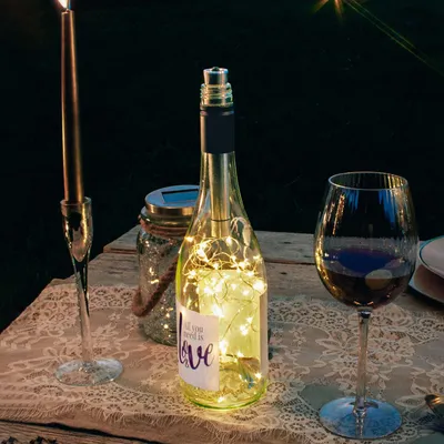 Produktbild von LED Flaschenlichterkette, 20 LEDs warmweiß, Metallkorken, Timer, Batterie 522822