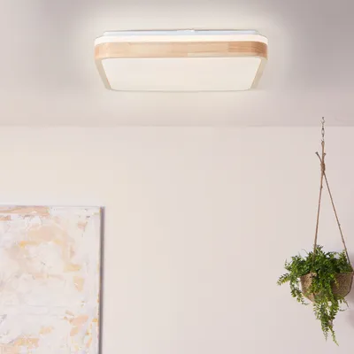 Produktbild von BRILLIANT moderne LED Deckenleuchte TUMEO | Eckige Deckenlampe aus nachhaltigem Holz| 24W 2400 Lumen 3000 Kelvin | Holz/Metall/Kunststoff