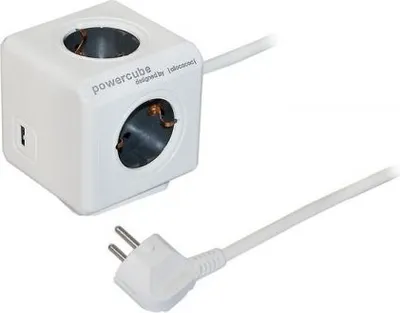 Produktbild von Würfel mit Steckdosenanschluss Allocacoc Power Cube USB Grau