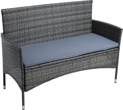 Gartenbank Rattan Gartenmöbel 2-Sitzer Rattanmöbel Sitzbank mit Sitzkissen Grau