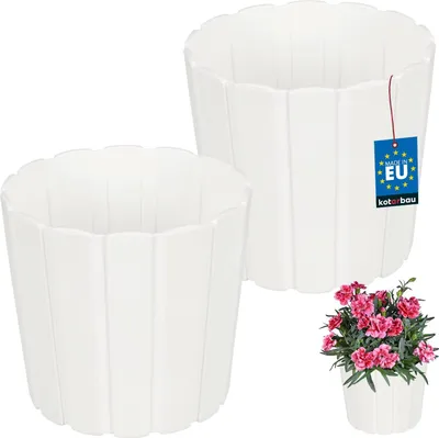 Image de KOTARBAU® Set de 2 pots de fleurs Pot de plantes ⌀ 15 cm H : 13 cm Blanc Plastique Pot de plantes pour plantes d'intérieur Pots de fleurs Grand extérieur Cache-pot Balcon Décoratif