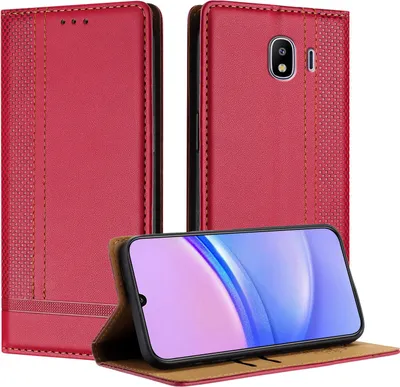 Image de Housse de téléphone portable pour Samsung Galaxy J4 2018 Housse en cuir à rabat avec fonction de support rouge