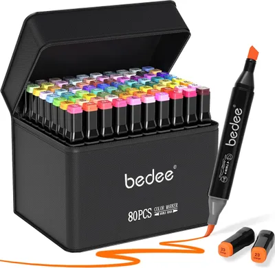 Produktbild von 80 Farben Marker Stifte Kit, Graffiti Sketch Stift, Dual Tip farbigen Stift Set Skizze Malerei Stift für Erwachsene Kinder Färbung