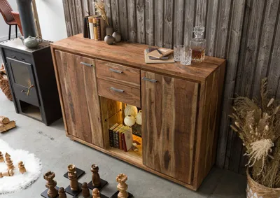 Produktbild von MASSIVMOEBEL24 Highboard Akazie 145x40x101 natur lackiert BARK #114