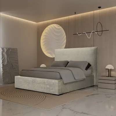 Productafbeelding van Gestoffeerd tweepersoonsbed MODEST, complete set, 180x200 cm, stof, Perfect Harmony, crème