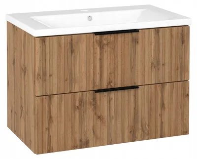 Zdjęcie produktu dla Szafka łazienkowa ryflowana z umywalką wisząca pod umywalkę dąb wotan 80 cm