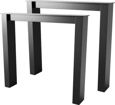Two black metal table legs are shown against a white background.