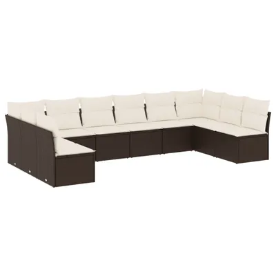 Produktbild von vidaXL 10-tlg. Garten-Sofagarnitur mit Kissen Braun Poly Rattan