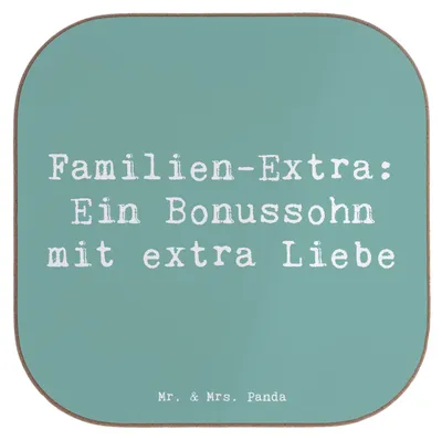 Produktbild von Mr. & Mrs. Panda Untersetzer für Gläser Spruch Bonussohn Liebe - Meeresbrise - Geschenk, Familienmitglied, Patchworkfamilie, Tischuntersetzer, Stiefsohn, Coaster, Tasse