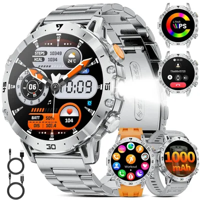Obrázok produktu pre Inteligentné hodinky pre pánov s batériou s kapacitou 1000 mAh, HD displejom, telefónnou funkciou, LED osvetlením, vodotesnosťou, monitorovaním srdcovej frekvencie a spánku, viac ako 110 športovými režimami. Farba: strieborná