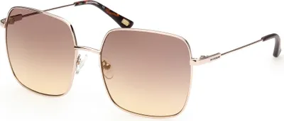 Imagen del producto de Skechers, gafas de sol modelo SE6097, forma cuadrada, color dorado, lentes de color marrón espejado