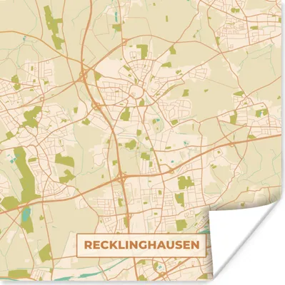 Produktbild von MuchoWow® Poster Karte - Recklinghausen - Jahrgang - Karte 75x75 cm - Wand Dekoration