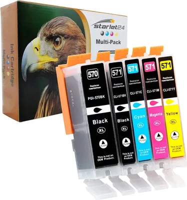 A box of ink cartridges with an eagle on it, and the ink cartridges are displayed in front of the box.