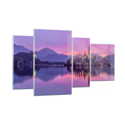 Produktbild von Bilder auf glas - Landschaft Berg See Kirche - 120x70cm - Glasbilder - Wandbilder - Kunstdruck - zum Aufhängen bereit - Wanddekoration aus Glas - Glas Bilder - Wandbild auf Glas - GDL120x70-3208