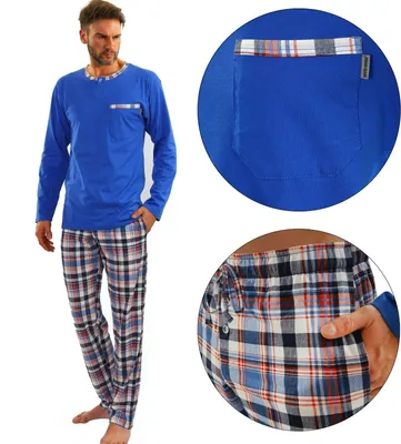 Immagine prodotto di Pigiama uomo Sesto Senso 100% cotone manica lunga + pantalone pigiama notte - 2243/09 Blu - M