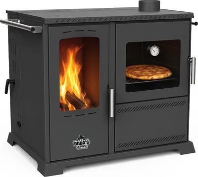 Produktbild von Babas Saphire Hybridofen Pellets und Holz Kombiofen Kaminofen mit Backfach und Herdplatte 10 kW Pelletofen ohne Strom Holzofen Holz Ofen Kamin