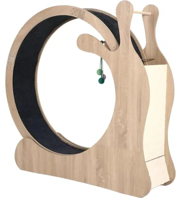 Zdjęcie produktu dla Klatka dla kota z bieżnią – drewniana – 114 cm – z drapakiem – z platformą – cicha – w naturalnych kolorach