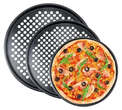 Obrázok produktu pre Sada 3 plechov na pizzu, kruhových, z uhlíkovej ocele s nepriľnavým povrchom, priemer 32/29/26 cm
