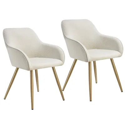 Image de Chaise MARILYN rembourrée en velours côtelé - crème/or, Lot de 2