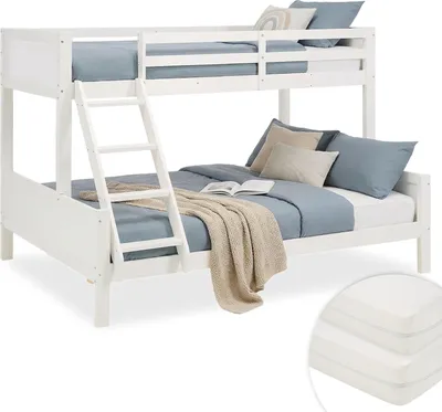 Image de Lit Enfant Lit Superposé 90x200 et 140x200 Lit D'Enfant Bois Blanc avec Matelas
