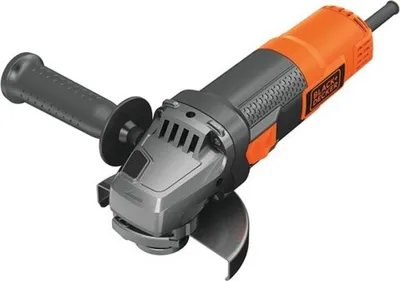A Black & Decker angle grinder is shown against a white background.