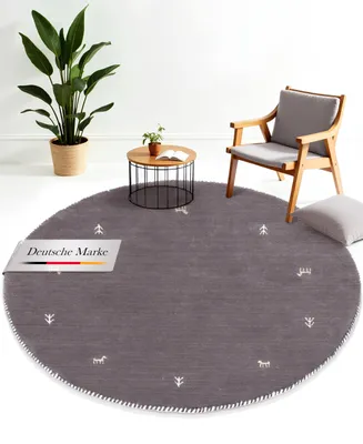Produktbild von Wollteppich Gabbeh Uni Rund Grau Ø 200 | Moderner Teppich für Wohn- und Schlafzimmer