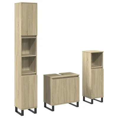 Produktbild von vidaXL 3-tlg. Badmöbel-Set Sonoma-Eiche Holzwerkstoff
