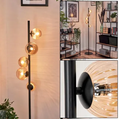 Produktbild von Garaguso Stehlampe aus Metall/Riffelglas in Schwarz/Bernstein