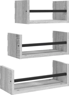 Obrázek produktu pro vidaXL 3dílná sada nástěnných polic s tyčemi Dřevěný materiál Grey Sonoma