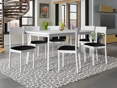 Obrázok produktu pre Rozkladací stôl 160 cm so 6 stoličkami ADELBITE 7 - biely / čierny