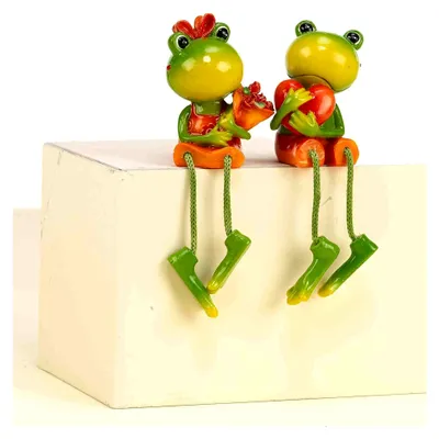 Produktbild von 2 Frösche Kantenhocker mit Blume und Herz