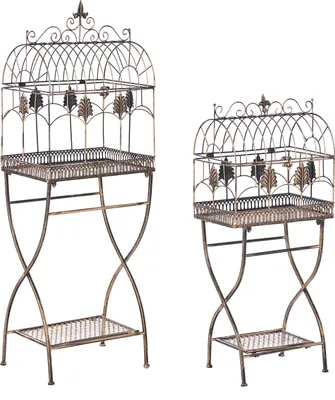 Produktbild von BELIANI Metallregal für Pflanzen 2er-Set schwarze Regale für den Garten freistehend für den Außenbereich Innenbereich Badezimmer Garten Aufbewahrung