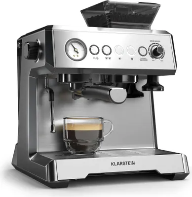 Image de Klarstein GrandPresso Machine à Café Grain – 20 Bars, 1350W, Moulin Intégré, Buse Vapeur, Réservoir 2.3L, Machine Expresso, Chauffe-Tasses, Facile à Nettoyer