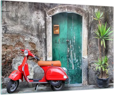 Produktbild von Bilder auf glas - Scooter transport italien retro - 100x70cm - Glasbilder - Wandbilder - Kunstdruck - zum Aufhängen bereit - Wanddekoration aus Glas - Glas Bilder - Wandbild auf Glas - GAA100x70-2571