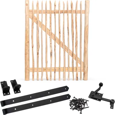 Produktbild von Classic Staketenzaun-Tor Set (schwarz) aus Edelkastanie, Breite 120 cm, Höhe 150 cm (genagelte Ausführung)