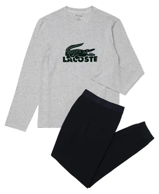 Image de Ensemble de pyjama Lacoste à manches longues avec logo en velours, en jersey de coton